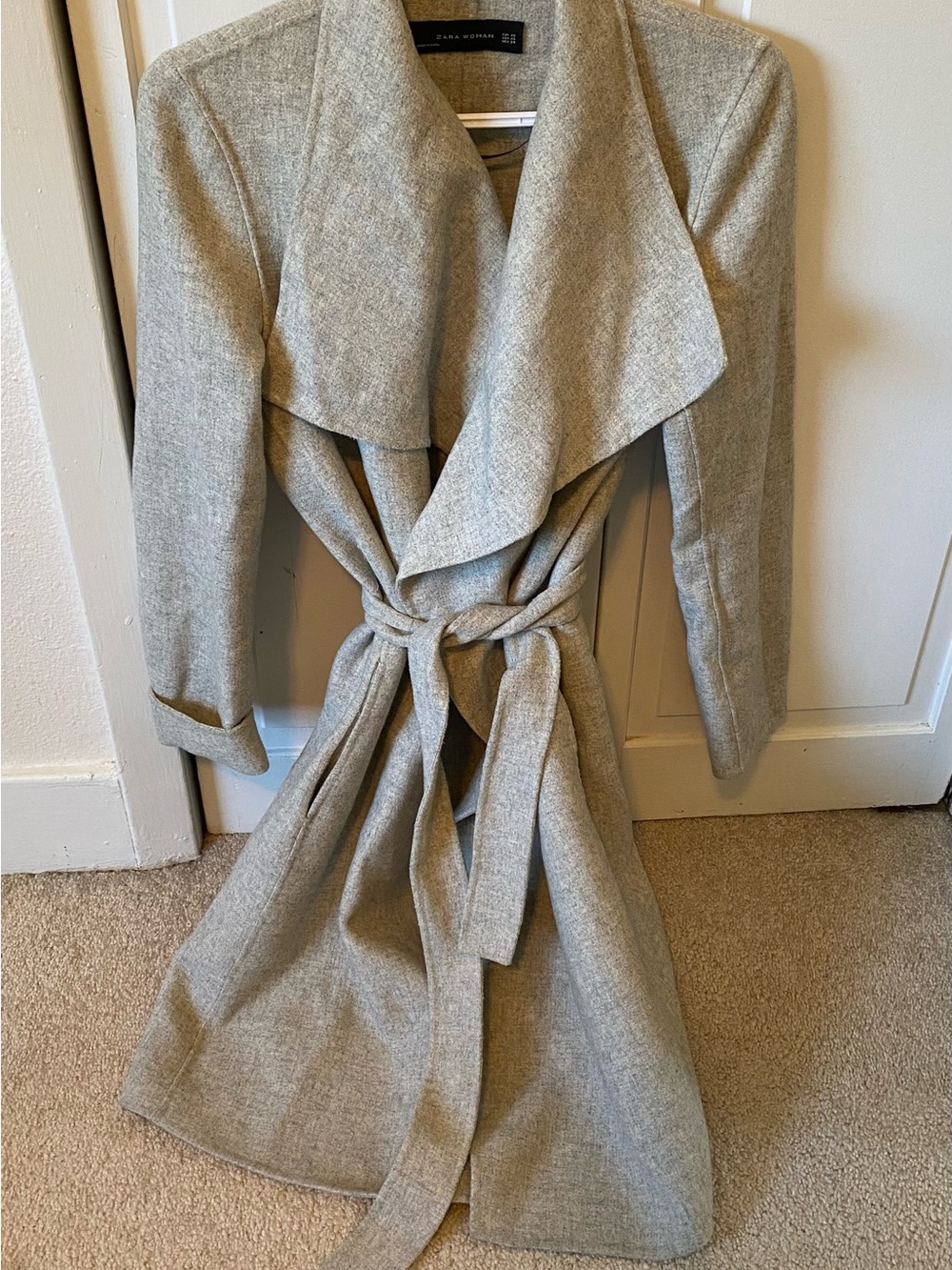 Zara Gray Wrap Belted Long Coat